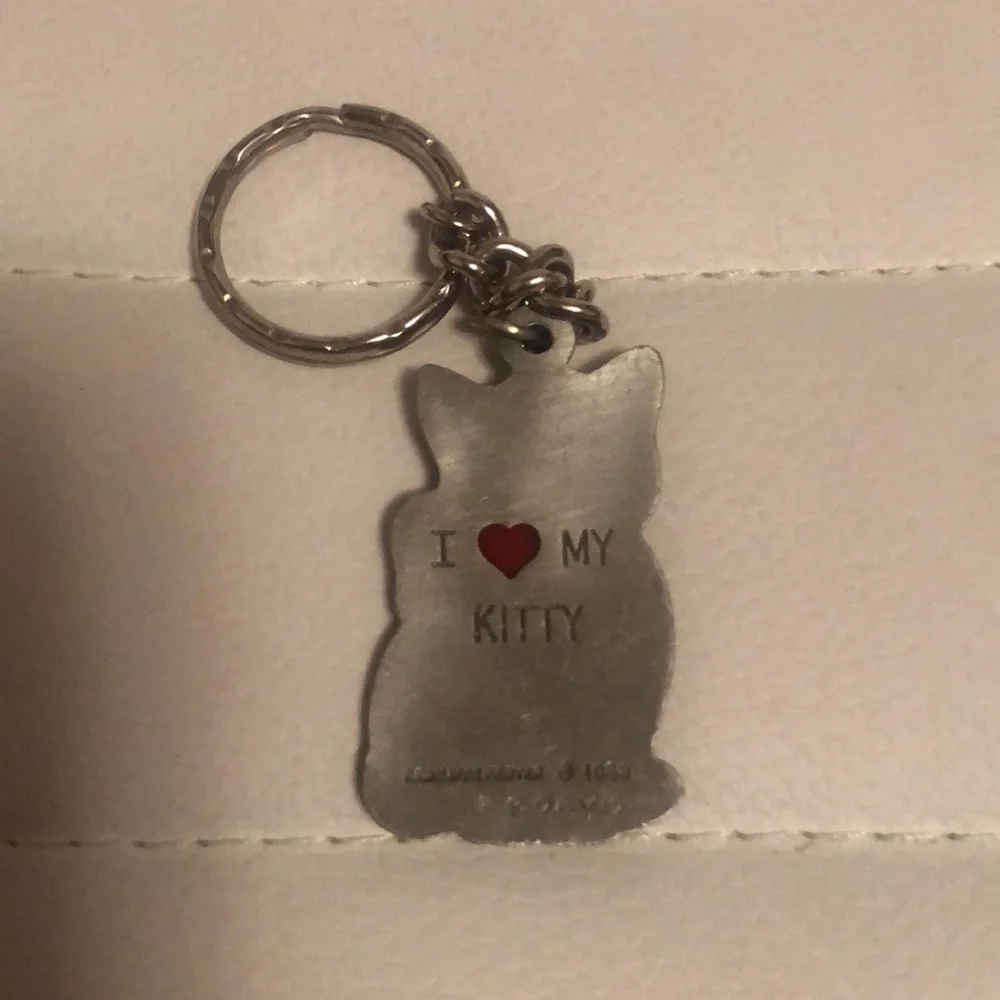 Gray Cat Keychain with Blue Bow